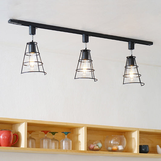 3 Lights Wire Cage Semi Flush Ceiling Light with Conical Shade Retro Style Black/White Metal ,shopify Rotatable Ceiling Lighting Clearhalo 'Ceiling Lights' 'Close To Ceiling Lights' 'Lighting' 21640