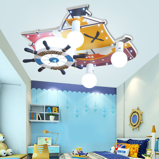 Cartoon Rudder Design Ceiling Flush Mount Wooden 3 Lights Bedroom Flush Pendant Light in Yellow Clearhalo 'Ceiling Lights' 'Close To Ceiling Lights' 'Close to ceiling' 'Flush mount' Lighting' 216414