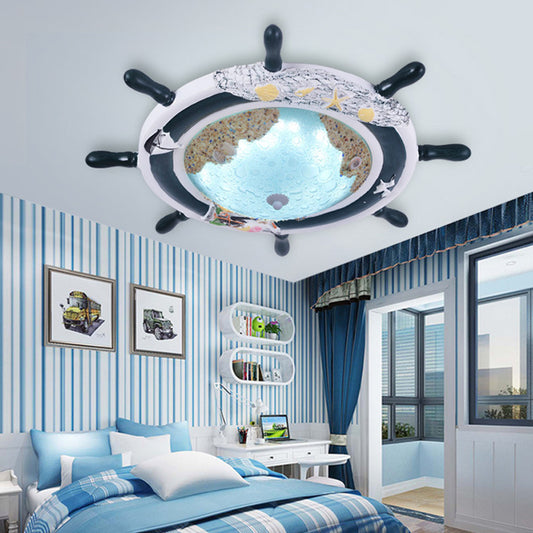 Blue/Dark Blue Rudder Flush Mount Lamp Kids LED Resin Ceiling Light Fixture with Bubble Glass Shade for Bedroom Dark Blue Clearhalo 'Ceiling Lights' 'Close To Ceiling Lights' 'Close to ceiling' 'Flush mount' Lighting' 216429