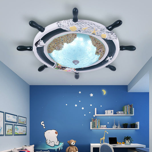 Blue/Dark Blue Rudder Flush Mount Lamp Kids LED Resin Ceiling Light Fixture with Bubble Glass Shade for Bedroom Clearhalo 'Ceiling Lights' 'Close To Ceiling Lights' 'Close to ceiling' 'Flush mount' Lighting' 216430