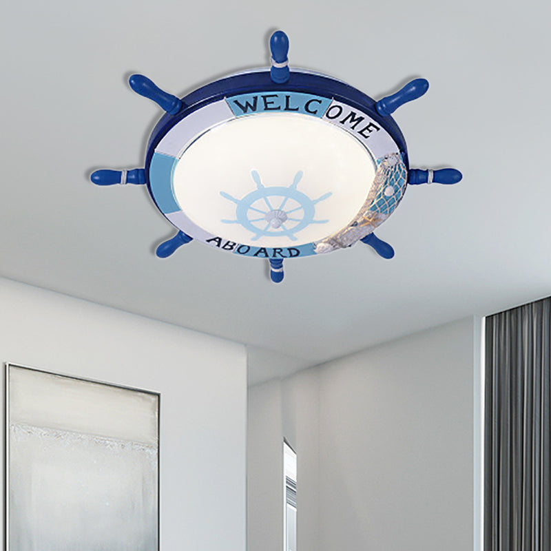 Blue/Dark Blue Rudder Flush Mount Lamp Kids LED Resin Ceiling Light Fixture with Bubble Glass Shade for Bedroom Clearhalo 'Ceiling Lights' 'Close To Ceiling Lights' 'Close to ceiling' 'Flush mount' Lighting' 216433