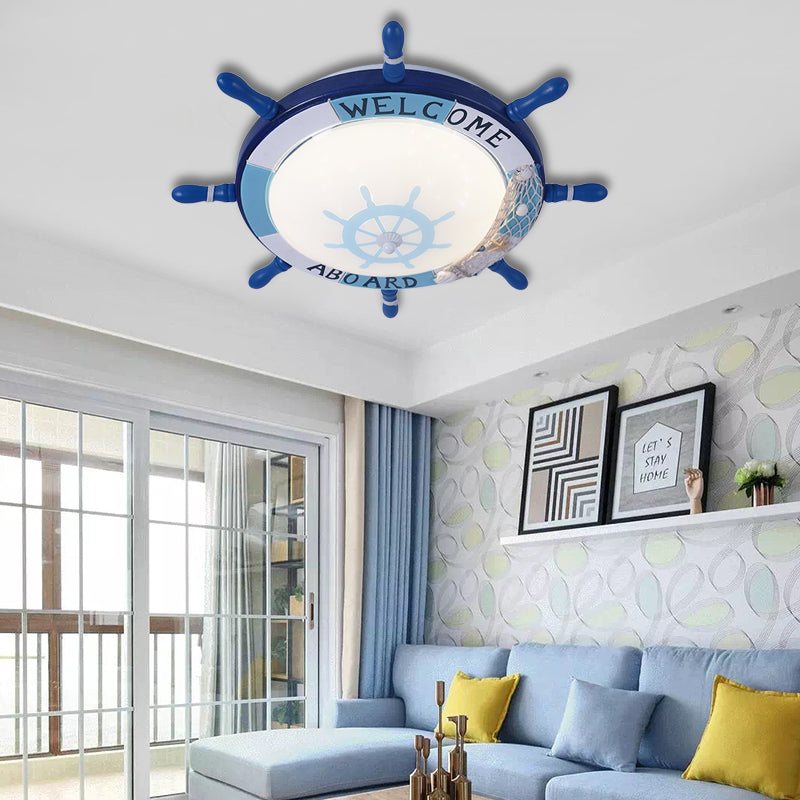 Blue/Dark Blue Rudder Flush Mount Lamp Kids LED Resin Ceiling Light Fixture with Bubble Glass Shade for Bedroom Blue Clearhalo 'Ceiling Lights' 'Close To Ceiling Lights' 'Close to ceiling' 'Flush mount' Lighting' 216434