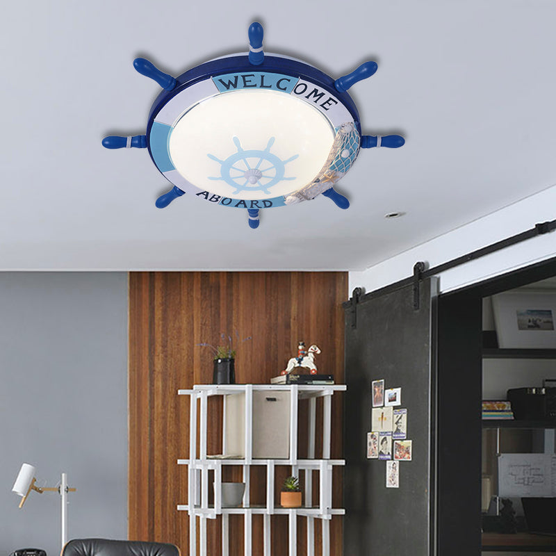 Blue/Dark Blue Rudder Flush Mount Lamp Kids LED Resin Ceiling Light Fixture with Bubble Glass Shade for Bedroom Clearhalo 'Ceiling Lights' 'Close To Ceiling Lights' 'Close to ceiling' 'Flush mount' Lighting' 216435