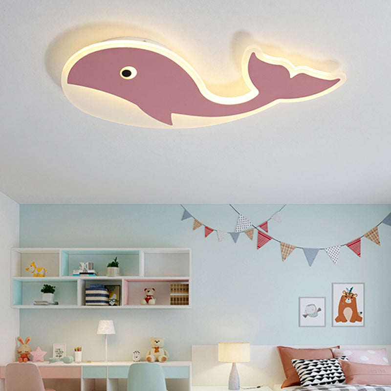 Acrylic Whale Flush Mount Lighting Cartoon Style LED Blue/Pink Ceiling Mount Light in Warm/White Light for Bedroom Pink Clearhalo 'Ceiling Lights' 'Close To Ceiling Lights' 'Close to ceiling' 'Flush mount' Lighting' 216452