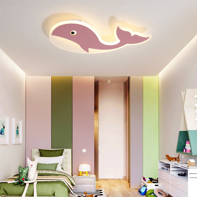 Acrylic Whale Flush Mount Lighting Cartoon Style LED Blue/Pink Ceiling Mount Light in Warm/White Light for Bedroom Clearhalo 'Ceiling Lights' 'Close To Ceiling Lights' 'Close to ceiling' 'Flush mount' Lighting' 216453