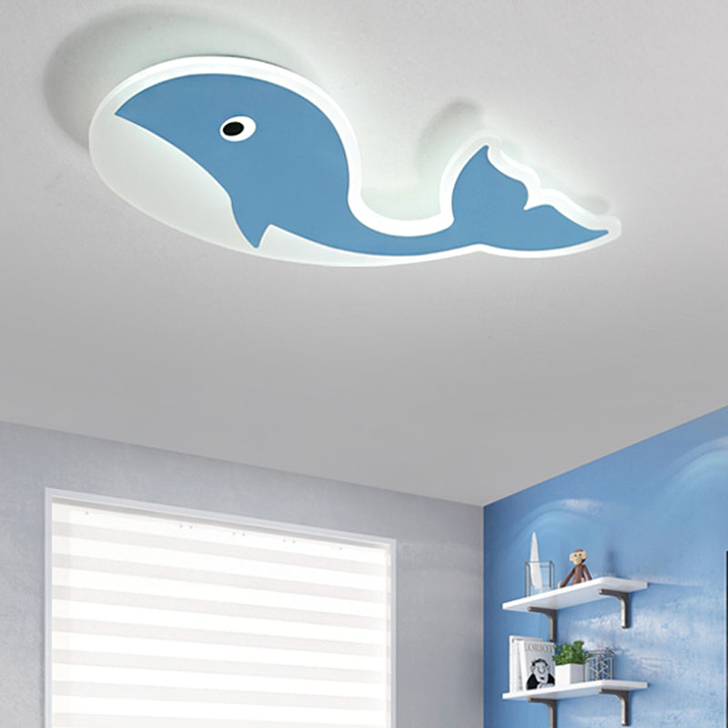 Acrylic Whale Flush Mount Lighting Cartoon Style LED Blue/Pink Ceiling Mount Light in Warm/White Light for Bedroom Blue Clearhalo 'Ceiling Lights' 'Close To Ceiling Lights' 'Close to ceiling' 'Flush mount' Lighting' 216456