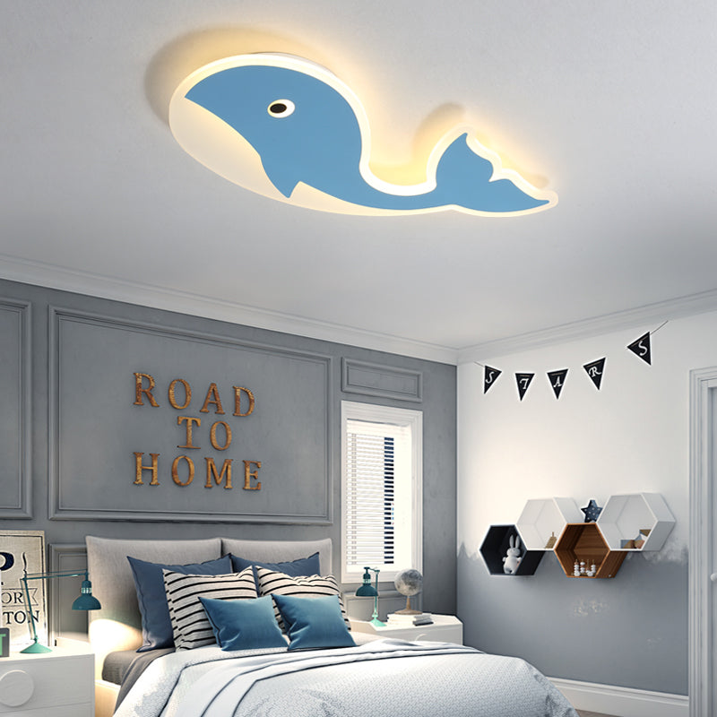 Acrylic Whale Flush Mount Lighting Cartoon Style LED Blue/Pink Ceiling Mount Light in Warm/White Light for Bedroom Clearhalo 'Ceiling Lights' 'Close To Ceiling Lights' 'Close to ceiling' 'Flush mount' Lighting' 216457