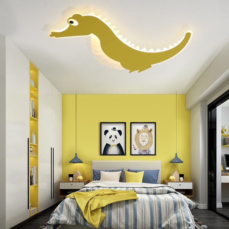 Sea Horse Flush Ceiling Light Cartoon Stylish Acrylic LED Orange/Green Ceiling Mount Lamp, Warm/White Light Orange Clearhalo 'Ceiling Lights' 'Close To Ceiling Lights' 'Close to ceiling' 'Flush mount' Lighting' 216466