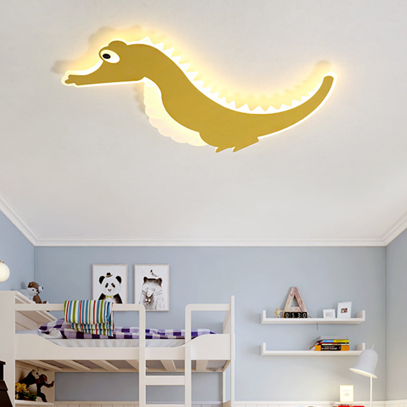 Sea Horse Flush Ceiling Light Cartoon Stylish Acrylic LED Orange/Green Ceiling Mount Lamp, Warm/White Light Clearhalo 'Ceiling Lights' 'Close To Ceiling Lights' 'Close to ceiling' 'Flush mount' Lighting' 216467