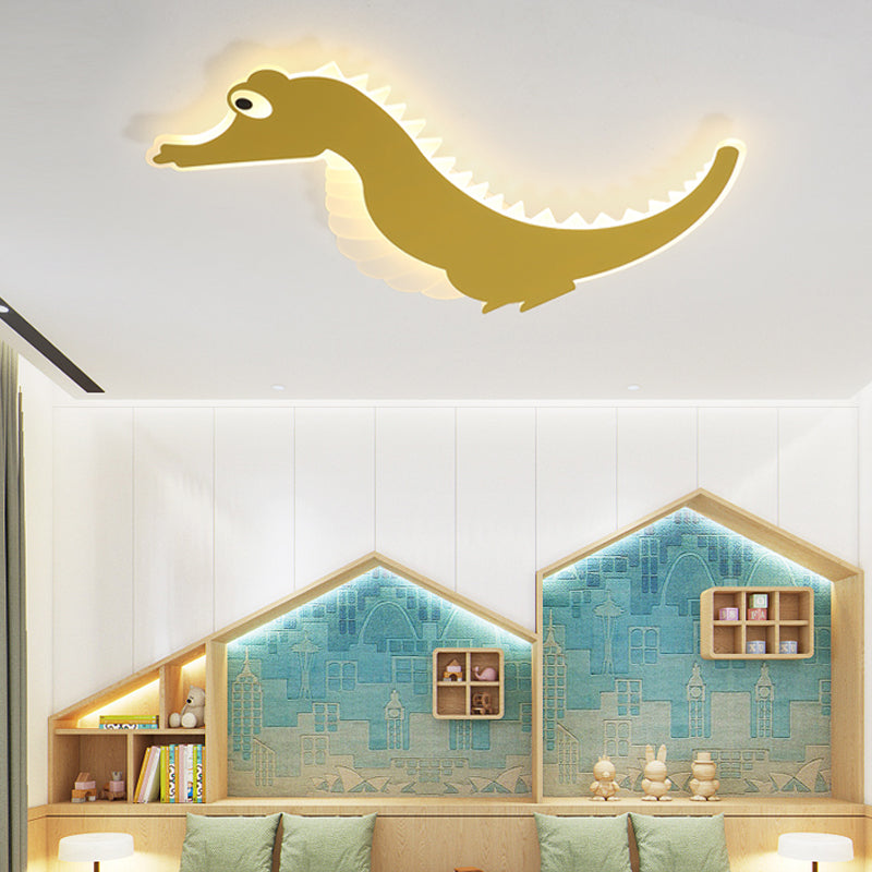 Sea Horse Flush Ceiling Light Cartoon Stylish Acrylic LED Orange/Green Ceiling Mount Lamp, Warm/White Light Clearhalo 'Ceiling Lights' 'Close To Ceiling Lights' 'Close to ceiling' 'Flush mount' Lighting' 216468