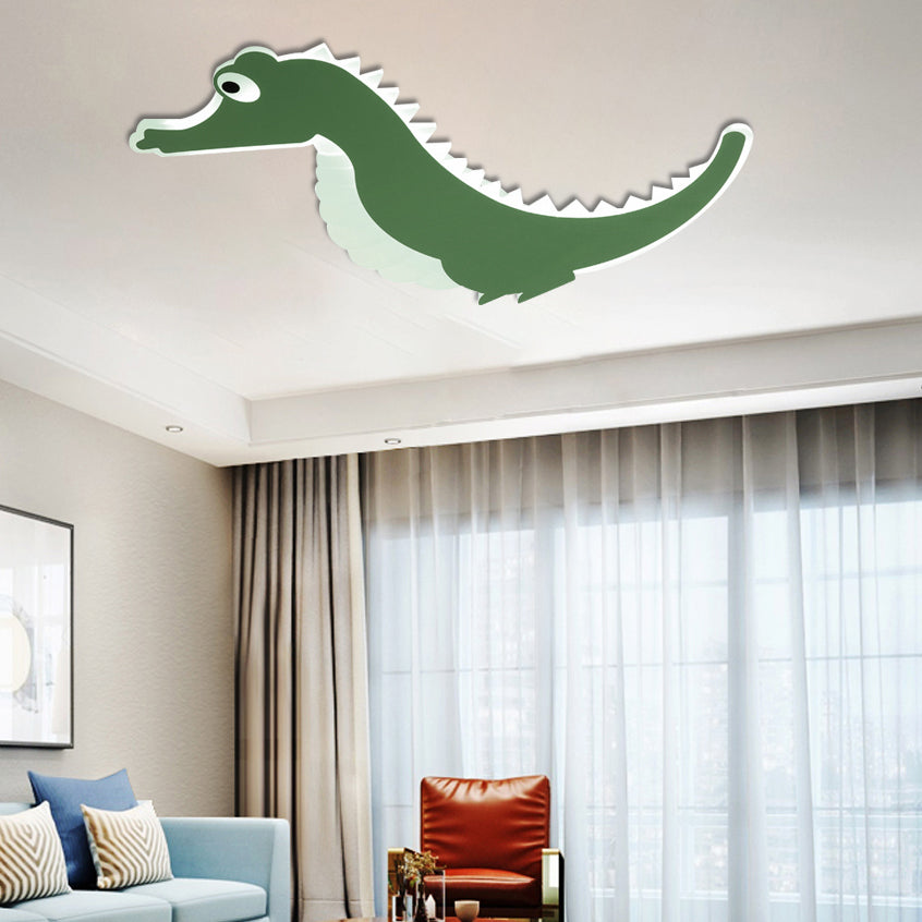 Sea Horse Flush Ceiling Light Cartoon Stylish Acrylic LED Orange/Green Ceiling Mount Lamp, Warm/White Light Green Clearhalo 'Ceiling Lights' 'Close To Ceiling Lights' 'Close to ceiling' 'Flush mount' Lighting' 216471