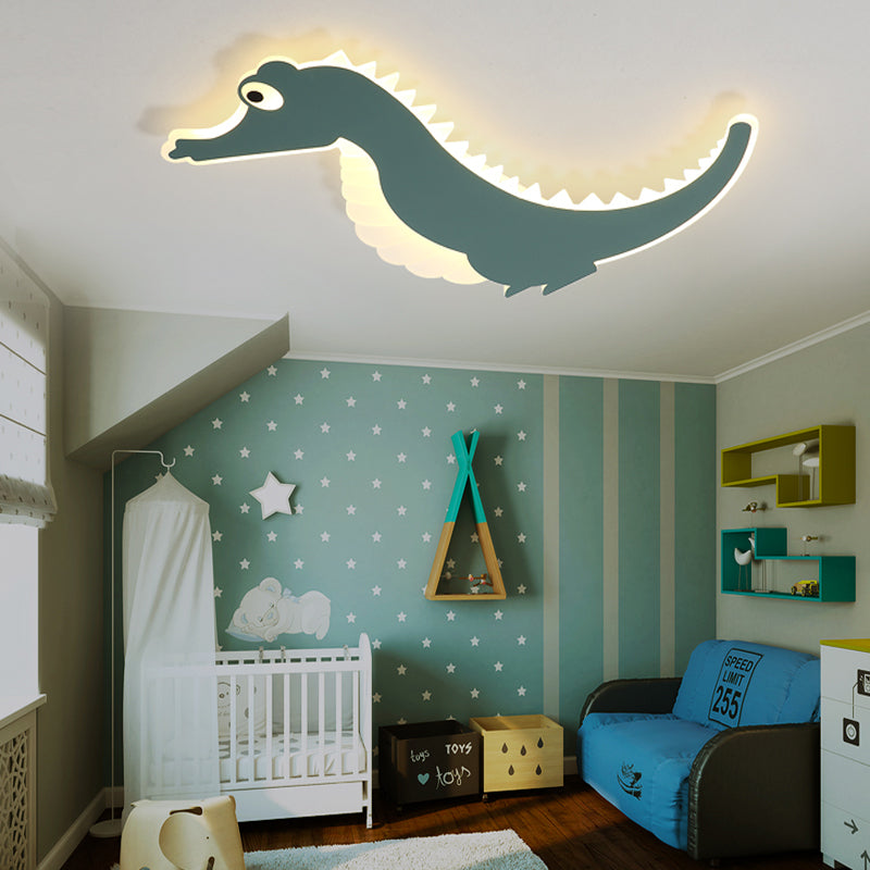 Sea Horse Flush Ceiling Light Cartoon Stylish Acrylic LED Orange/Green Ceiling Mount Lamp, Warm/White Light Clearhalo 'Ceiling Lights' 'Close To Ceiling Lights' 'Close to ceiling' 'Flush mount' Lighting' 216472