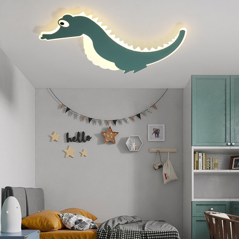 Sea Horse Flush Ceiling Light Cartoon Stylish Acrylic LED Orange/Green Ceiling Mount Lamp, Warm/White Light Clearhalo 'Ceiling Lights' 'Close To Ceiling Lights' 'Close to ceiling' 'Flush mount' Lighting' 216473