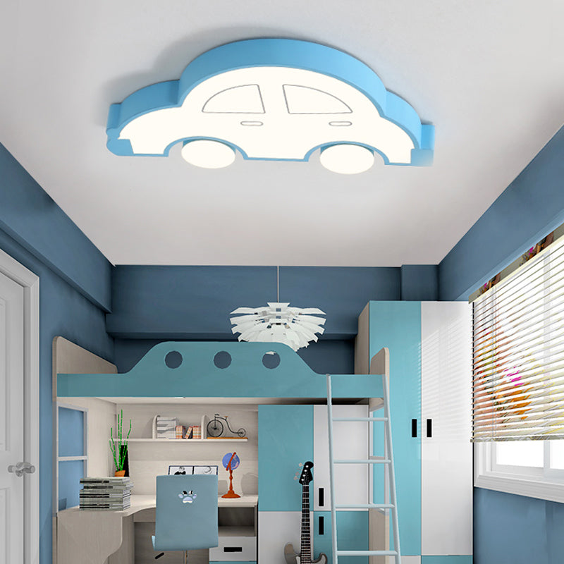 LED Indoor Flushmount Light with Car Acrylic Shade Cartoon Stylish Blue/Pink Ceiling Lamp in Warm/White Light Blue Clearhalo 'Ceiling Lights' 'Close To Ceiling Lights' 'Close to ceiling' 'Flush mount' Lighting' 216475