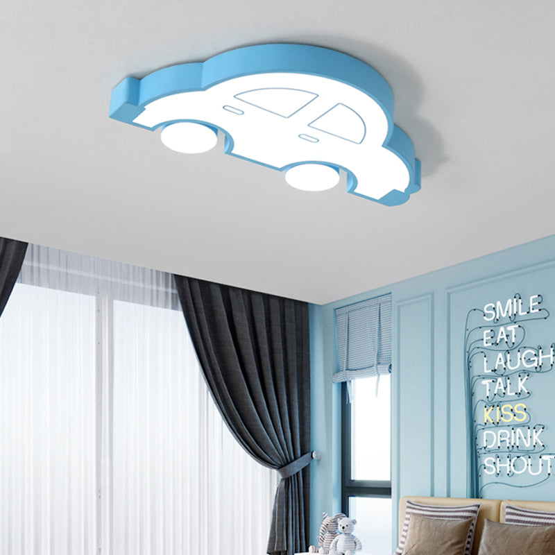 LED Indoor Flushmount Light with Car Acrylic Shade Cartoon Stylish Blue/Pink Ceiling Lamp in Warm/White Light Clearhalo 'Ceiling Lights' 'Close To Ceiling Lights' 'Close to ceiling' 'Flush mount' Lighting' 216476