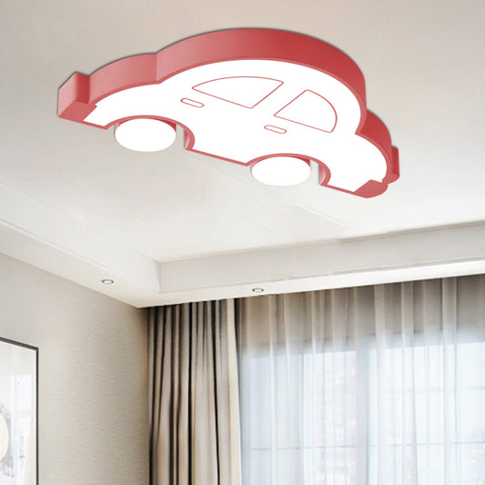 LED Indoor Flushmount Light with Car Acrylic Shade Cartoon Stylish Blue/Pink Ceiling Lamp in Warm/White Light Pink Clearhalo 'Ceiling Lights' 'Close To Ceiling Lights' 'Close to ceiling' 'Flush mount' Lighting' 216479