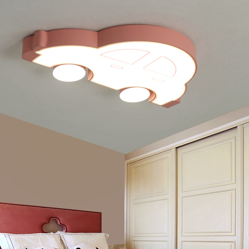 LED Indoor Flushmount Light with Car Acrylic Shade Cartoon Stylish Blue/Pink Ceiling Lamp in Warm/White Light Clearhalo 'Ceiling Lights' 'Close To Ceiling Lights' 'Close to ceiling' 'Flush mount' Lighting' 216481