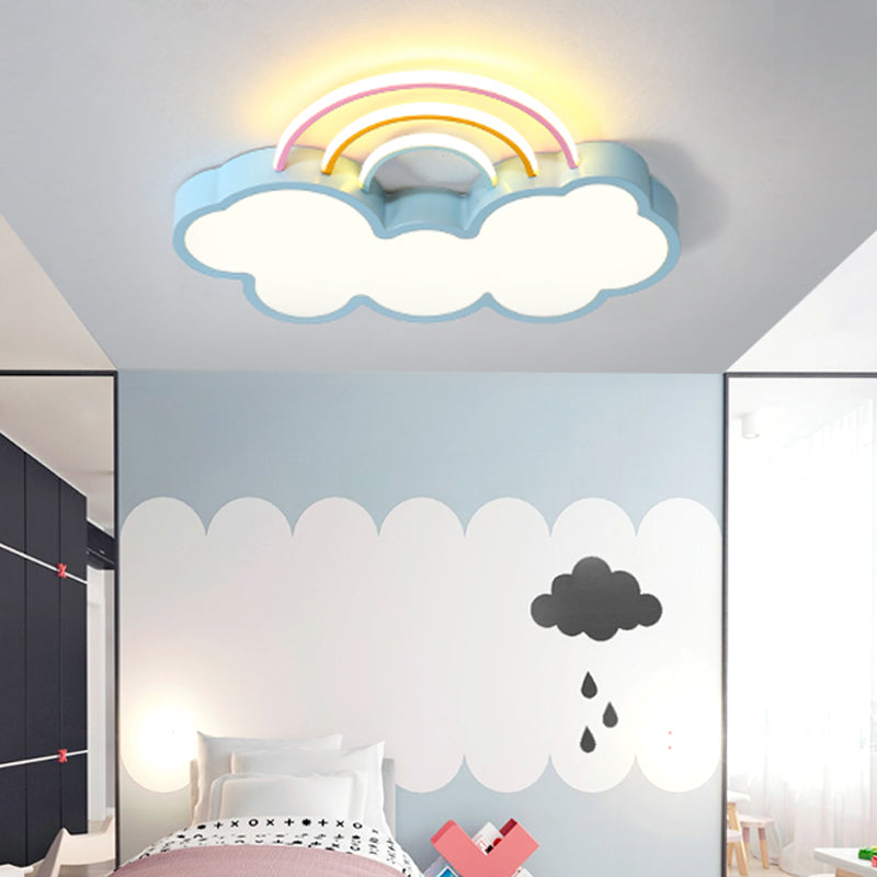 Kids LED Flush Mount Lamp with Acrylic Shade Blue Cloud and Rainbow Flush Mount Lighting in Warm/White Light, 13"/19" W Clearhalo 'Ceiling Lights' 'Close To Ceiling Lights' 'Close to ceiling' 'Flush mount' Lighting' 216491