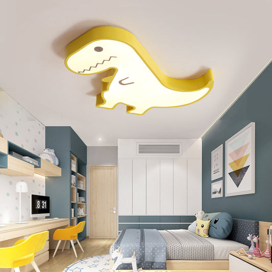 LED Bedroom Flush Mount Light with Dinosaur Acrylic Shade Cartoon Style Yellow/White Ceiling Lighting, Warm/White Light Yellow Clearhalo 'Ceiling Lights' 'Close To Ceiling Lights' 'Close to ceiling' 'Flush mount' Lighting' 216504