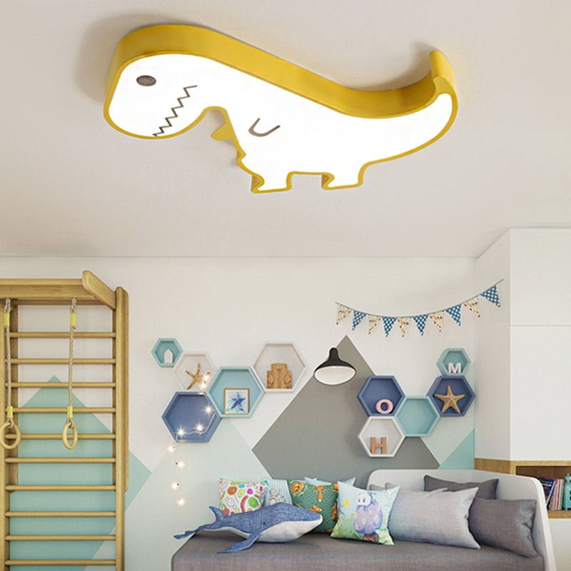 LED Bedroom Flush Mount Light with Dinosaur Acrylic Shade Cartoon Style Yellow/White Ceiling Lighting, Warm/White Light Clearhalo 'Ceiling Lights' 'Close To Ceiling Lights' 'Close to ceiling' 'Flush mount' Lighting' 216505