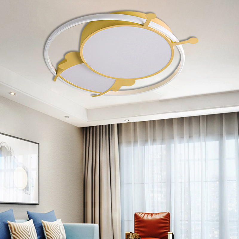 Metal Ring Flush Mount Lamp Kids LED Pink/Yellow Flush Pendant Light with Acrylic Bee Shade in Warm/White Light Clearhalo 'Ceiling Lights' 'Close To Ceiling Lights' 'Close to ceiling' 'Flush mount' Lighting' 216519