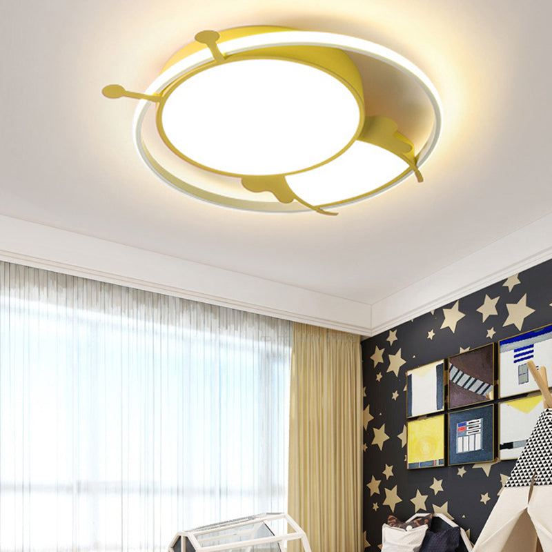 Metal Ring Flush Mount Lamp Kids LED Pink/Yellow Flush Pendant Light with Acrylic Bee Shade in Warm/White Light Clearhalo 'Ceiling Lights' 'Close To Ceiling Lights' 'Close to ceiling' 'Flush mount' Lighting' 216520