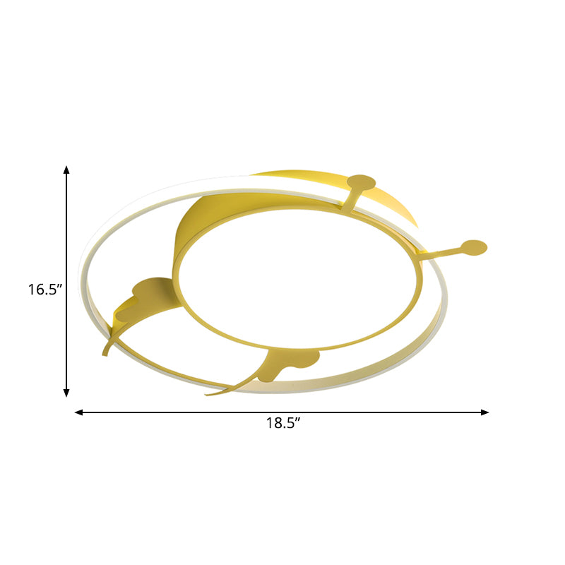 Metal Ring Flush Mount Lamp Kids LED Pink/Yellow Flush Pendant Light with Acrylic Bee Shade in Warm/White Light Clearhalo 'Ceiling Lights' 'Close To Ceiling Lights' 'Close to ceiling' 'Flush mount' Lighting' 216521