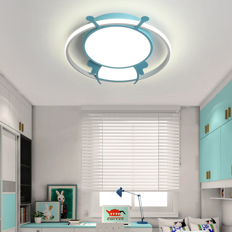 Metal Ring Flush Mount Lamp Kids LED Pink/Yellow Flush Pendant Light with Acrylic Bee Shade in Warm/White Light Clearhalo 'Ceiling Lights' 'Close To Ceiling Lights' 'Close to ceiling' 'Flush mount' Lighting' 216523