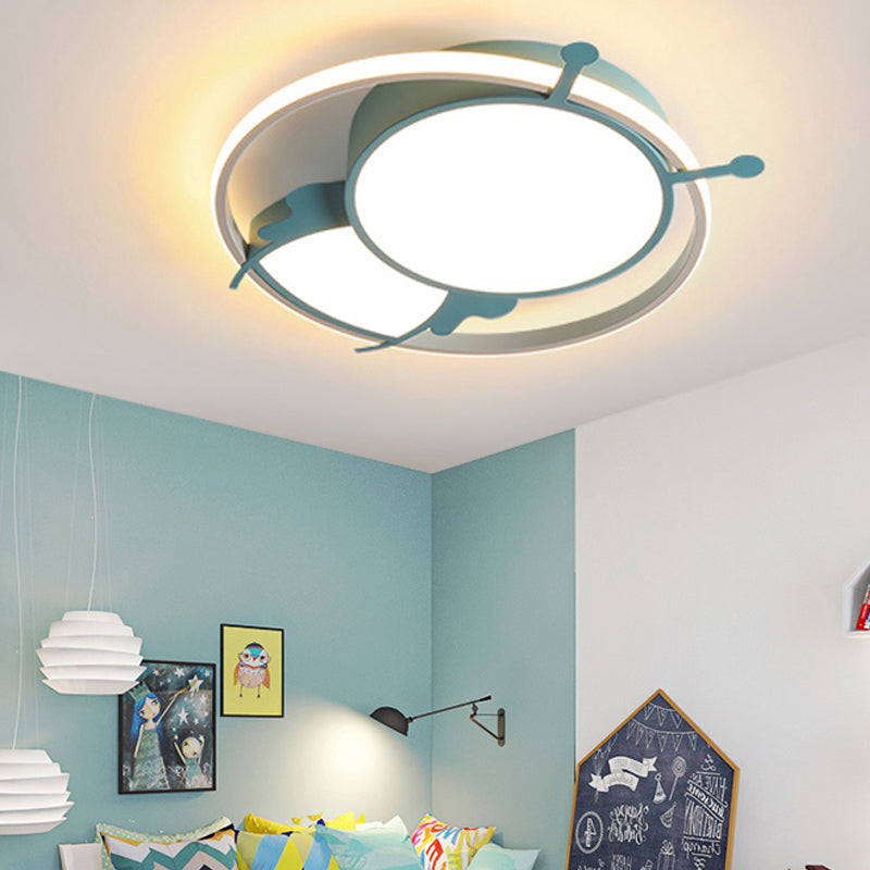 Metal Ring Flush Mount Lamp Kids LED Pink/Yellow Flush Pendant Light with Acrylic Bee Shade in Warm/White Light Blue Clearhalo 'Ceiling Lights' 'Close To Ceiling Lights' 'Close to ceiling' 'Flush mount' Lighting' 216525