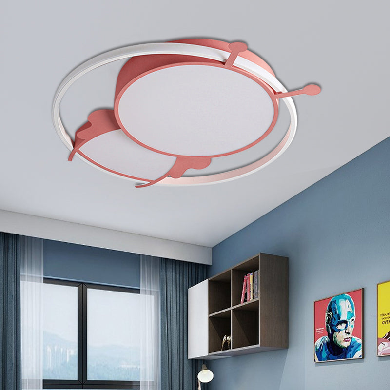 Metal Ring Flush Mount Lamp Kids LED Pink/Yellow Flush Pendant Light with Acrylic Bee Shade in Warm/White Light Clearhalo 'Ceiling Lights' 'Close To Ceiling Lights' 'Close to ceiling' 'Flush mount' Lighting' 216528