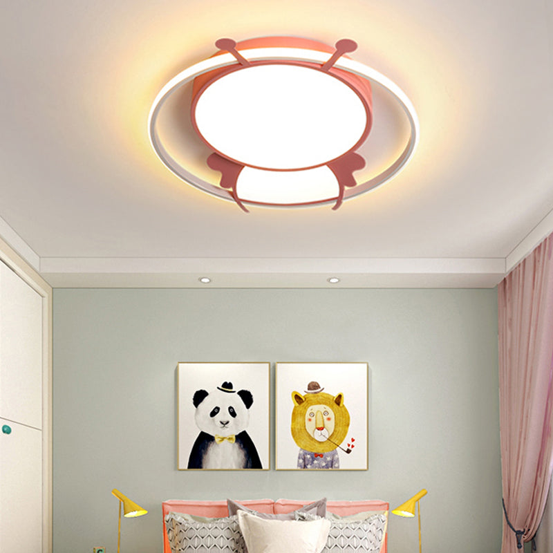 Metal Ring Flush Mount Lamp Kids LED Pink/Yellow Flush Pendant Light with Acrylic Bee Shade in Warm/White Light Pink Clearhalo 'Ceiling Lights' 'Close To Ceiling Lights' 'Close to ceiling' 'Flush mount' Lighting' 216529