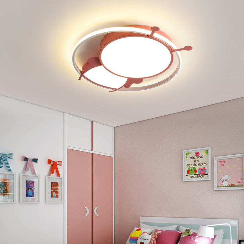 Metal Ring Flush Mount Lamp Kids LED Pink/Yellow Flush Pendant Light with Acrylic Bee Shade in Warm/White Light Clearhalo 'Ceiling Lights' 'Close To Ceiling Lights' 'Close to ceiling' 'Flush mount' Lighting' 216530