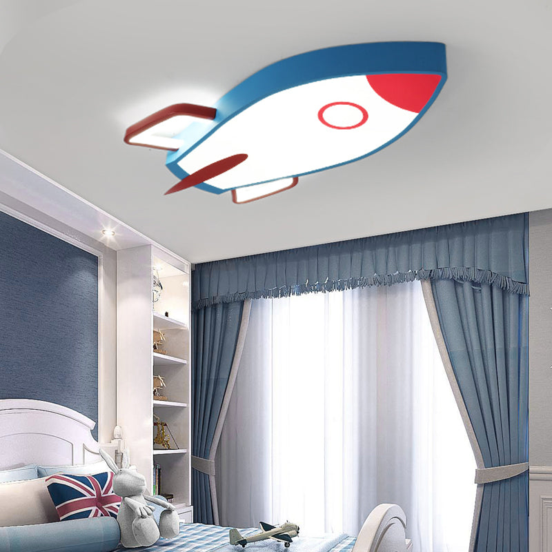 Rocket Shade Bedroom Ceiling Flush Mount Acrylic LED Cartoon Style Blue Flush Pendant Light in Warm/White Light Blue Clearhalo 'Ceiling Lights' 'Close To Ceiling Lights' 'Close to ceiling' 'Flush mount' Lighting' 216538