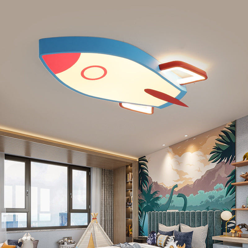 Rocket Shade Bedroom Ceiling Flush Mount Acrylic LED Cartoon Style Blue Flush Pendant Light in Warm/White Light Clearhalo 'Ceiling Lights' 'Close To Ceiling Lights' 'Close to ceiling' 'Flush mount' Lighting' 216539