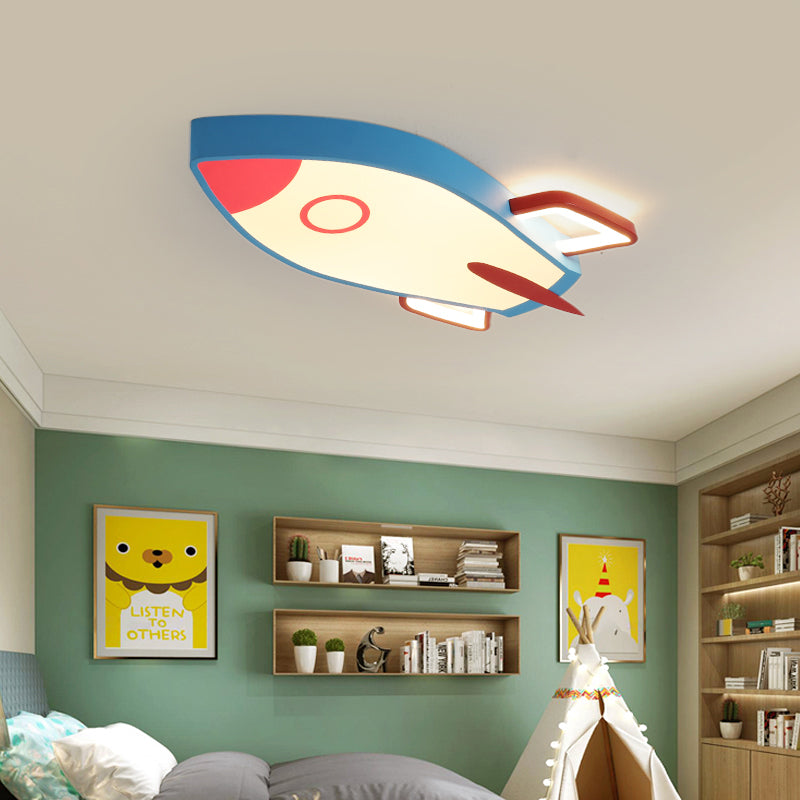 Rocket Shade Bedroom Ceiling Flush Mount Acrylic LED Cartoon Style Blue Flush Pendant Light in Warm/White Light Clearhalo 'Ceiling Lights' 'Close To Ceiling Lights' 'Close to ceiling' 'Flush mount' Lighting' 216540