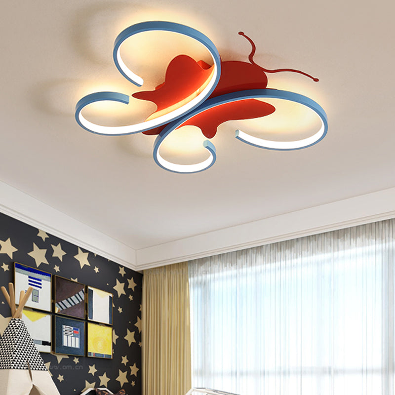 Aluminum Butterfly Shaped Flush Pendant Light Kids LED Blue/Red Flush Mounted Ceiling Light, Warm/White Light Clearhalo 'Ceiling Lights' 'Close To Ceiling Lights' 'Close to ceiling' 'Flush mount' Lighting' 216544