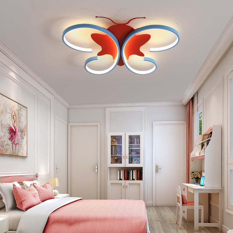 Aluminum Butterfly Shaped Flush Pendant Light Kids LED Blue/Red Flush Mounted Ceiling Light, Warm/White Light Clearhalo 'Ceiling Lights' 'Close To Ceiling Lights' 'Close to ceiling' 'Flush mount' Lighting' 216545