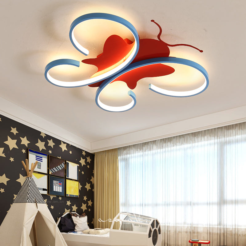 Aluminum Butterfly Shaped Flush Pendant Light Kids LED Blue/Red Flush Mounted Ceiling Light, Warm/White Light Clearhalo 'Ceiling Lights' 'Close To Ceiling Lights' 'Close to ceiling' 'Flush mount' Lighting' 216546