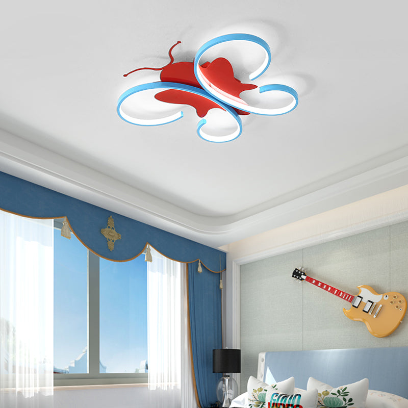 Aluminum Butterfly Shaped Flush Pendant Light Kids LED Blue/Red Flush Mounted Ceiling Light, Warm/White Light Red White Clearhalo 'Ceiling Lights' 'Close To Ceiling Lights' 'Close to ceiling' 'Flush mount' Lighting' 216547