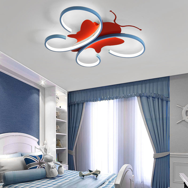 Aluminum Butterfly Shaped Flush Pendant Light Kids LED Blue/Red Flush Mounted Ceiling Light, Warm/White Light Clearhalo 'Ceiling Lights' 'Close To Ceiling Lights' 'Close to ceiling' 'Flush mount' Lighting' 216548