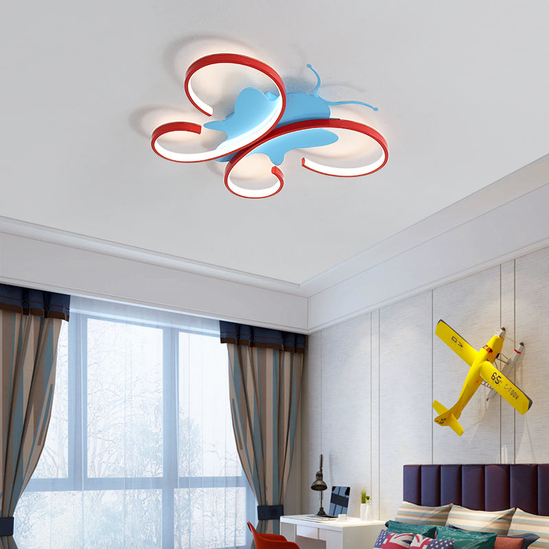 Aluminum Butterfly Shaped Flush Pendant Light Kids LED Blue/Red Flush Mounted Ceiling Light, Warm/White Light Blue Clearhalo 'Ceiling Lights' 'Close To Ceiling Lights' 'Close to ceiling' 'Flush mount' Lighting' 216551