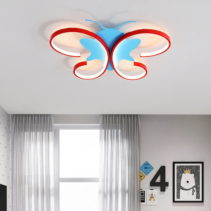 Aluminum Butterfly Shaped Flush Pendant Light Kids LED Blue/Red Flush Mounted Ceiling Light, Warm/White Light Clearhalo 'Ceiling Lights' 'Close To Ceiling Lights' 'Close to ceiling' 'Flush mount' Lighting' 216552