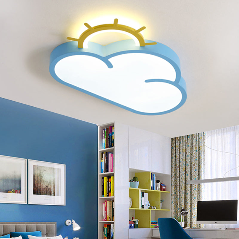 Cloud Shade Children Room Flush Mount Fixture Acrylic LED Cartoon Style Blue/Pink Ceiling Light in Warm/White Light Blue Clearhalo 'Ceiling Lights' 'Close To Ceiling Lights' 'Close to ceiling' 'Flush mount' Lighting' 216554