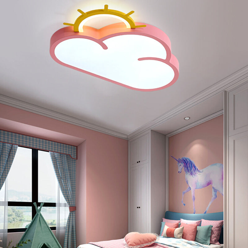 Cloud Shade Children Room Flush Mount Fixture Acrylic LED Cartoon Style Blue/Pink Ceiling Light in Warm/White Light Pink Clearhalo 'Ceiling Lights' 'Close To Ceiling Lights' 'Close to ceiling' 'Flush mount' Lighting' 216559