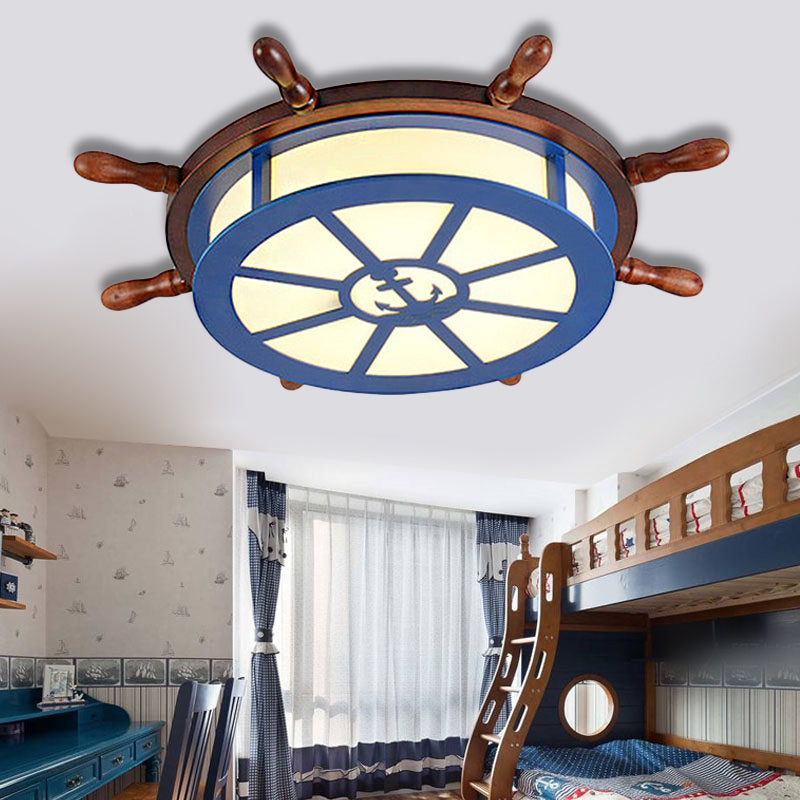 Contemporary Rudder Flushmount Lighting Acrylic and Wood LED Children Room Blue Ceiling Light, Warm/White Light Blue Clearhalo 'Ceiling Lights' 'Close To Ceiling Lights' 'Close to ceiling' 'Flush mount' Lighting' 216563