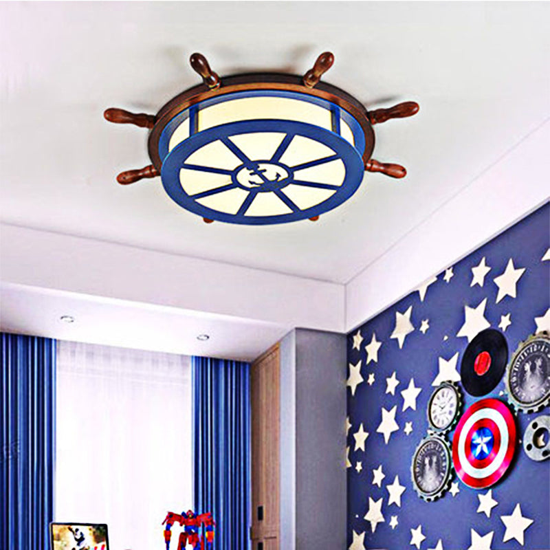 Contemporary Rudder Flushmount Lighting Acrylic and Wood LED Children Room Blue Ceiling Light, Warm/White Light Clearhalo 'Ceiling Lights' 'Close To Ceiling Lights' 'Close to ceiling' 'Flush mount' Lighting' 216564