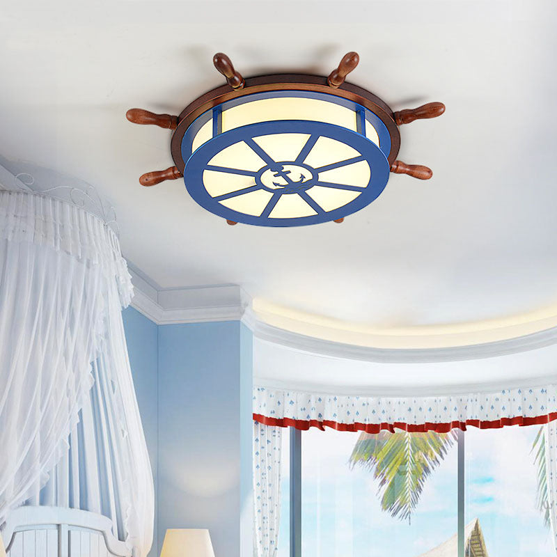 Contemporary Rudder Flushmount Lighting Acrylic and Wood LED Children Room Blue Ceiling Light, Warm/White Light Clearhalo 'Ceiling Lights' 'Close To Ceiling Lights' 'Close to ceiling' 'Flush mount' Lighting' 216565