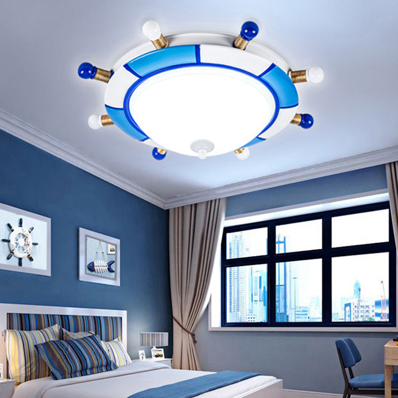 Rudder Ceiling Flush Mount Cartoon Style Resin LED Blue Flush Pendant Light with Frosted Glass Shade Blue Clearhalo 'Ceiling Lights' 'Close To Ceiling Lights' 'Close to ceiling' 'Flush mount' Lighting' 216581