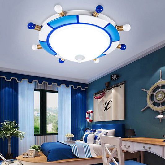 Rudder Ceiling Flush Mount Cartoon Style Resin LED Blue Flush Pendant Light with Frosted Glass Shade Clearhalo 'Ceiling Lights' 'Close To Ceiling Lights' 'Close to ceiling' 'Flush mount' Lighting' 216582