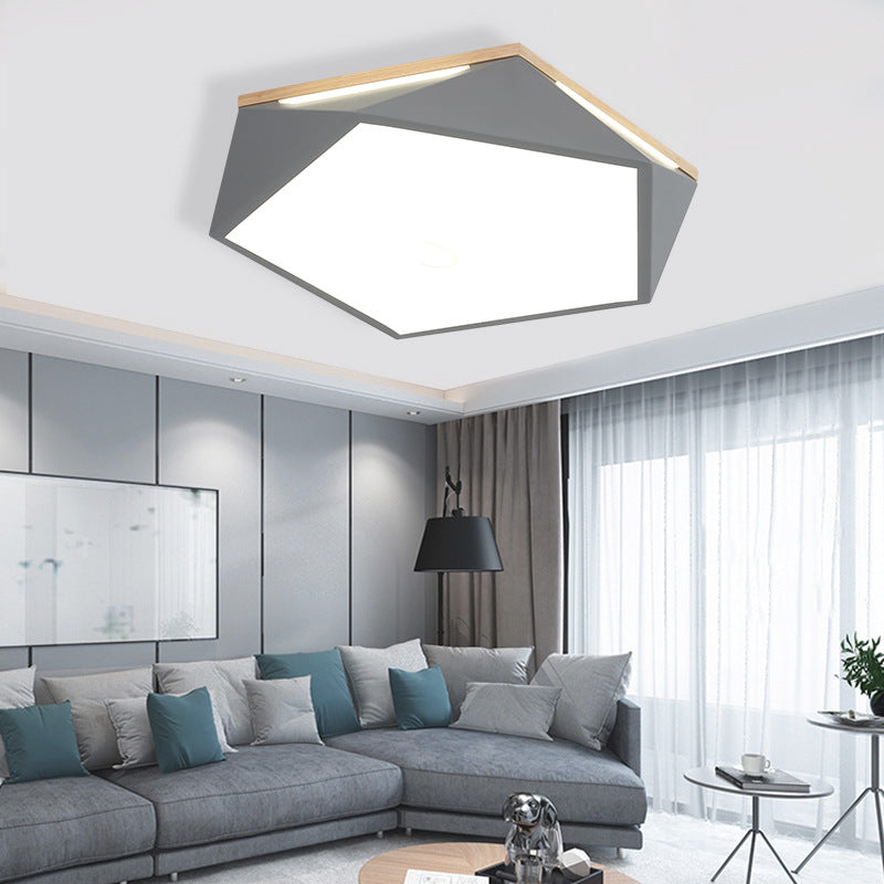 Pentagon Flush Mount Macaron Acrylic White/Blue/Green LED Flush Mount Lamp in White/Warm/Natural Light, 12.5"/16.5"/20.5" Wide Grey Clearhalo 'Ceiling Lights' 'Close To Ceiling Lights' 'Close to ceiling' 'Flush mount' Lighting' 216601